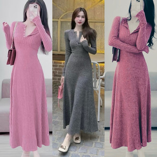 Váy body Gân Đũa loang tay dài dáng xoè