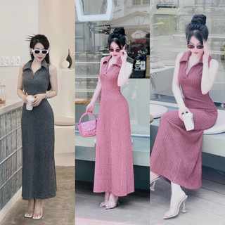 Váy body Gân Đũa loang cổ trụ sát nách dáng xoè