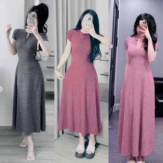 Váy body Gân Đũa loang tay ngắn dáng xoè dài