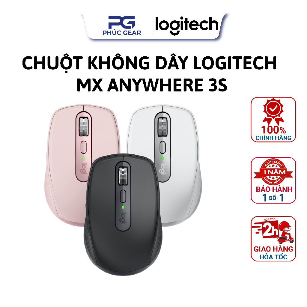 Chuột Bluetooth Logitech MX Anywhere 3S Silent - Cuộn nhanh, 8000DPI, Sạc USB C - HÀNG CHÍNH HÃNG