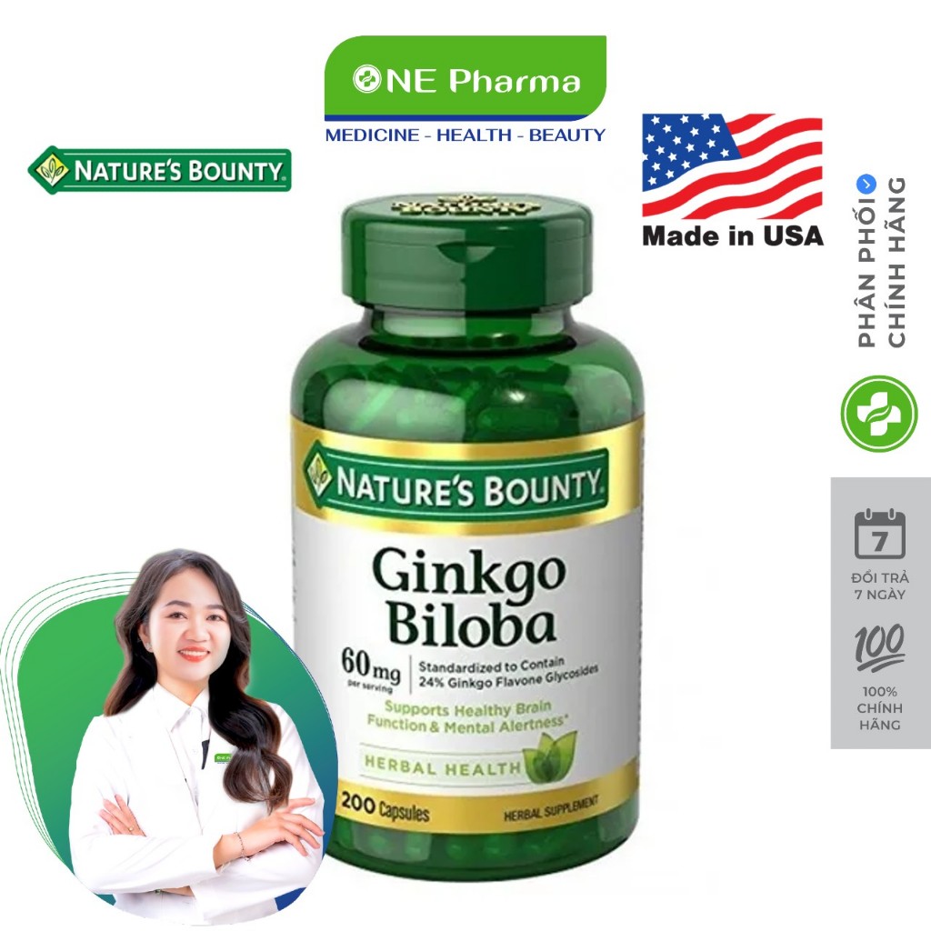 Viên uống Ginkgo Biloba 60mg Nature's Bounty, 200 viên