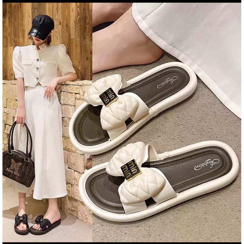 Dép Nơ Phồng Nữ Miumiu đế cao 4cm hot trend mới xu hướng 2024