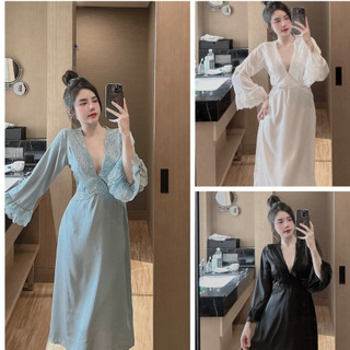 Đầm tay dài ren tầng 2 lớp lụa Latin dáng ngắn kết hợp đi chơi dạo phố chuẩn xinh Free size 40-57kg