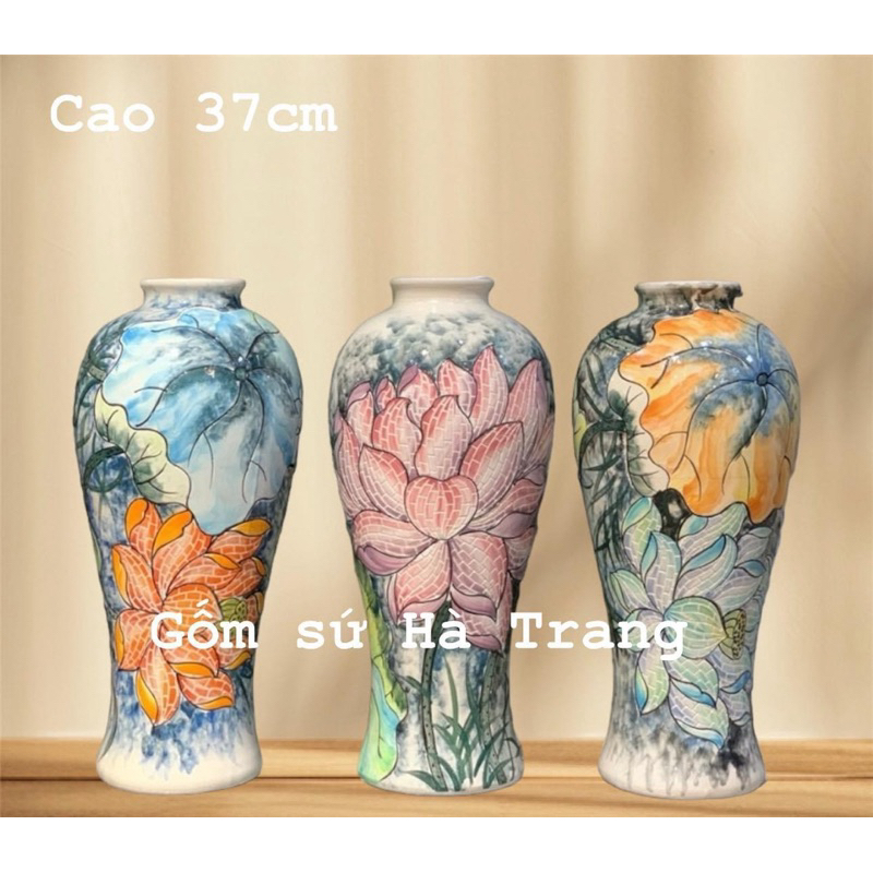 Lọ hoa gốm sứ Bát Tràng cao cấp nghệ thuật  mosaic cao 37cm