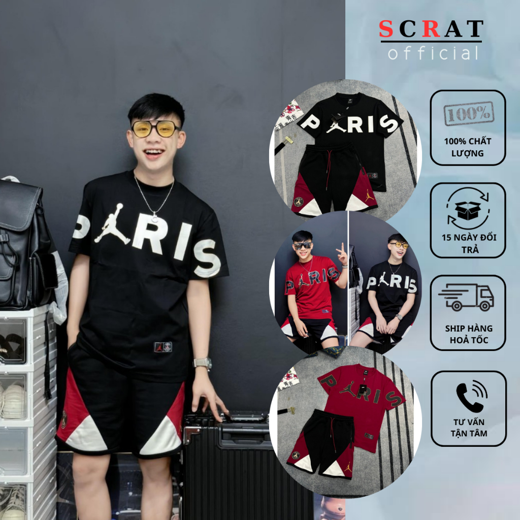 Bộ Quần Áo In Họa Tiết Chữ PARIS Quần In Logo Cực Hot - Bộ Paris Nam Nữ Jordan Chất Liệu Cotton Thoá