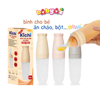 Bình Ăn Dặm Cho Bé Kichi 90ml Có Muỗng Silicon Bình Tập Ăn Silicon Thân Bình Mềm Dẻo Tập Ăn 90ml