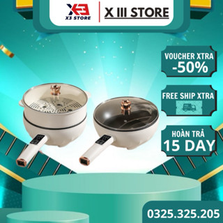 Chảo Điện Mini Đa Năng [Chống Dính Dung tích lớn], Nồi Lẩu Đa Năng 2 Tầng Kèm Giá Hấp Tiện Dụng