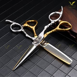 Kéo cắt tóc tỉa tóc nam nữ NAPSON đầu bò 6 inch thép nhật, bộ kéo cắt tóc chuyên nghiệp FNT-11`Tặng bao đựng da