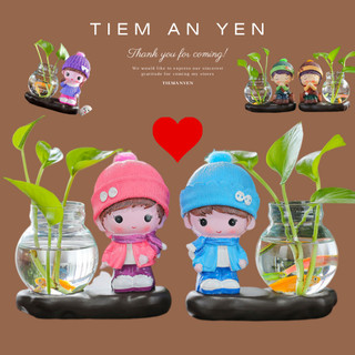 Bình thủy sinh trồng cây COUPLE dễ thương Tiệm An Yên trang trí bàn làm việc, văn phòng, quà tặng