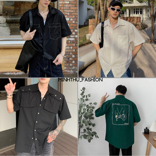 Áo sơ mi tay lỡ nam nữ form rộng nhiều mẫu hot trend mới về màu đen, màu trắng