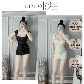 Đầm Body Tay Hến Nhúng Thân Hoạ Tiết Siêu Xinh Hack Dáng Sẵn Mút