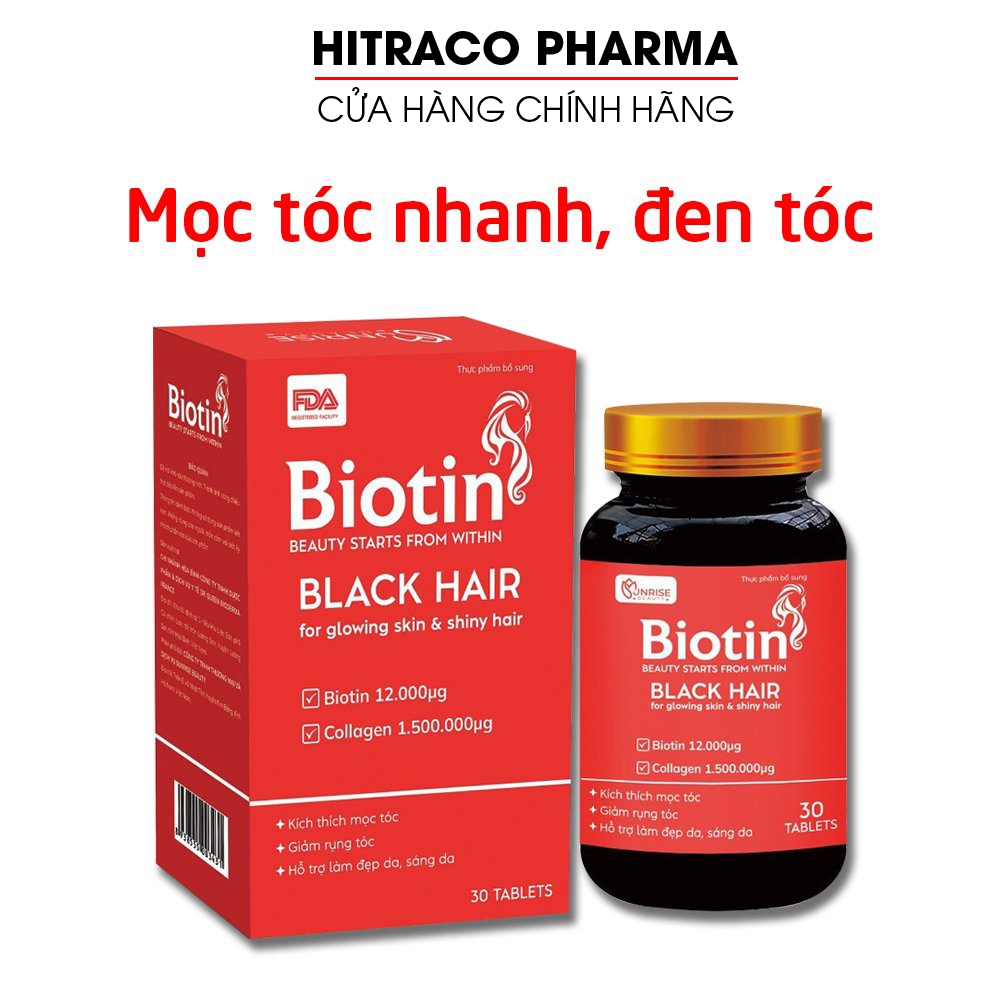 Viên uống khỏe tóc Biotin Black Hair giúp mọc tóc, giảm gãy rụng tóc, tóc yếu, hư tổn - 30 viên