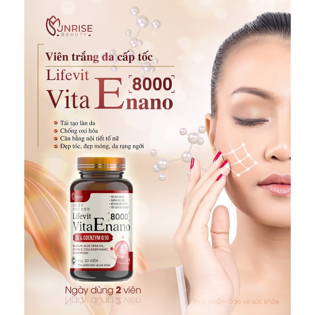 Viên uống đẹp da vitamin E Vita E Nano 8000 giúp hạn chế lão hóa da, nám sạm da - 30 viên