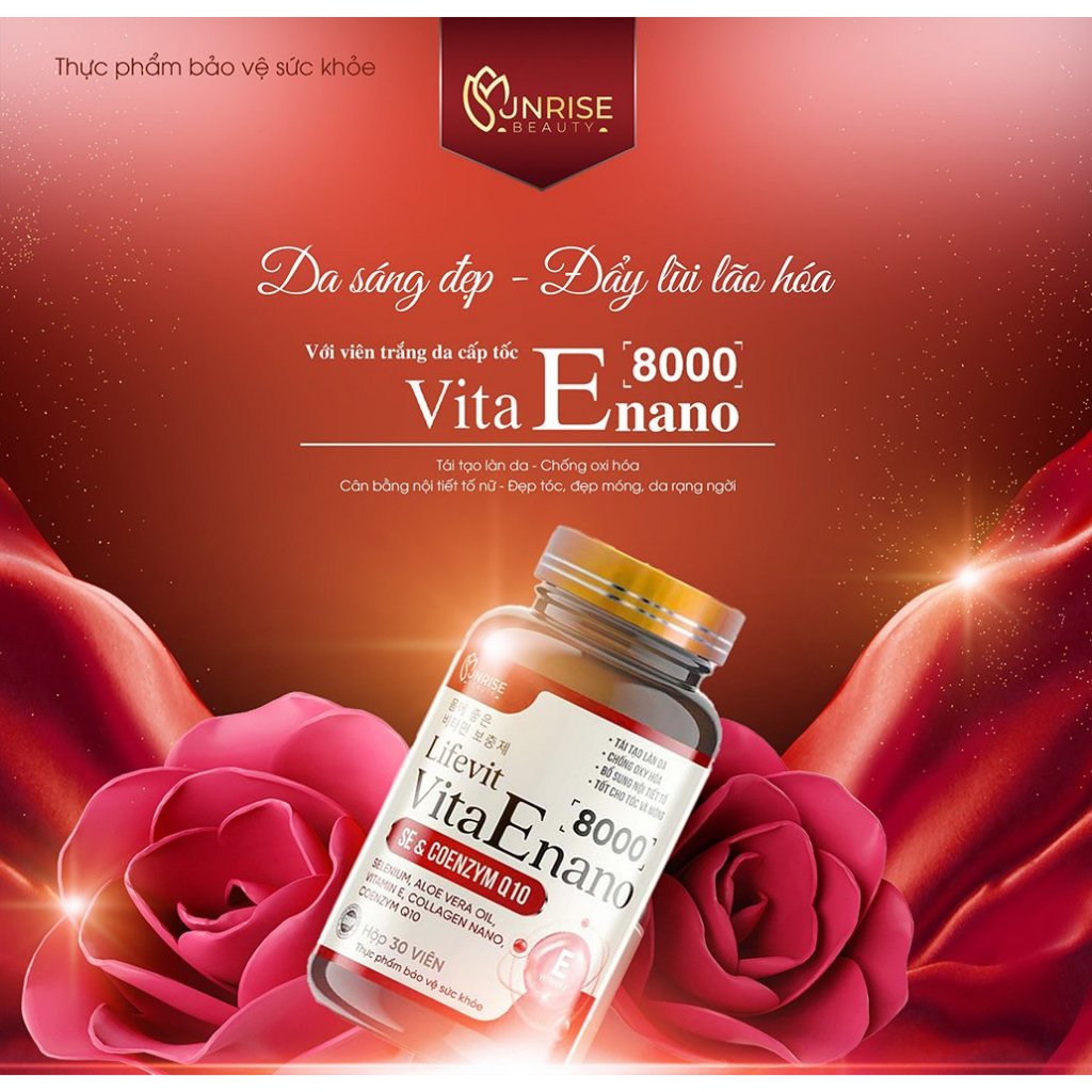 Viên uống đẹp da vitamin E Vita E Nano 8000 giúp hạn chế lão hóa da, nám sạm da - 30 viên