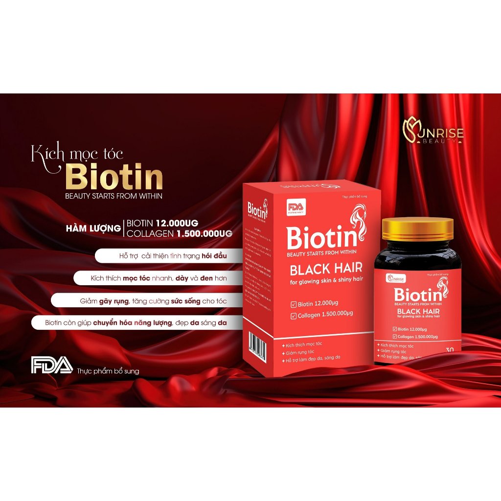 Viên uống khỏe tóc Biotin Black Hair giúp mọc tóc, giảm gãy rụng tóc, tóc yếu, hư tổn - 30 viên