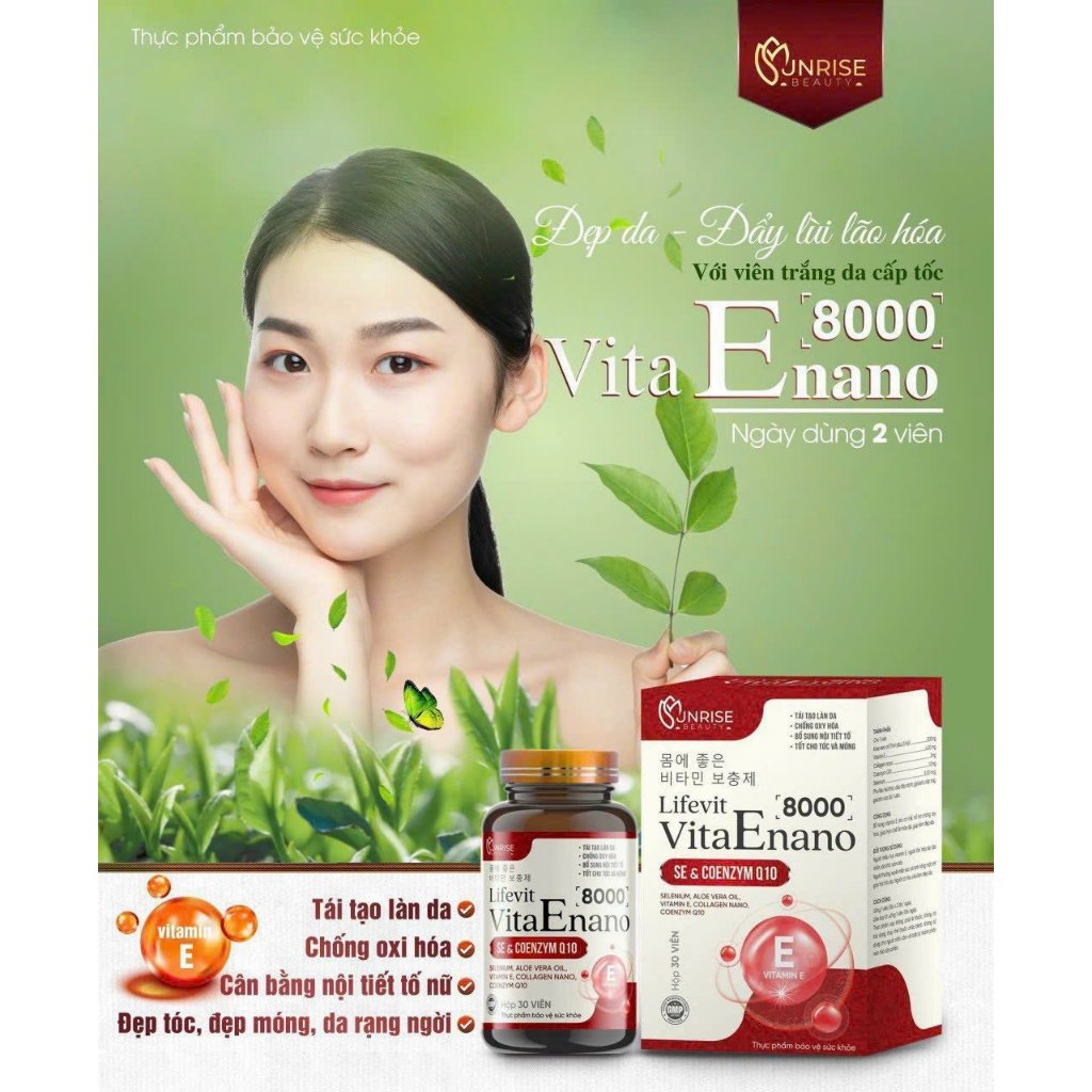 Viên uống đẹp da vitamin E Vita E Nano 8000 giúp hạn chế lão hóa da, nám sạm da - 30 viên