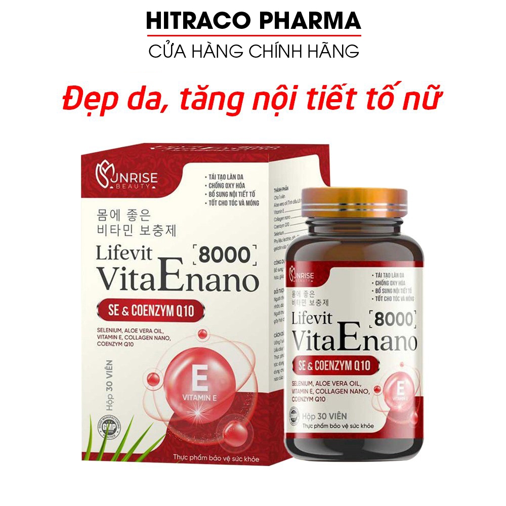 Viên uống đẹp da vitamin E Vita E Nano 8000 giúp hạn chế lão hóa da, nám sạm da - 30 viên