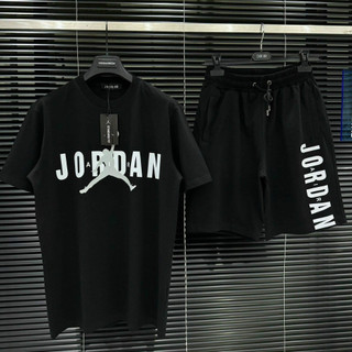 Bộ Đồ Nam, Bộ Thể Thao Cộc Tay Mặc Hè Jordan In Chữ Hình Người Chơi Bóng Hai Mặt, Chất Liệu Coton 2 Chiều Co Dãn Thoáng