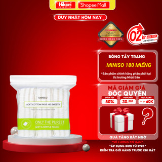 Bông tẩy trang MINISO Nhật Bản 180 miếng, cotton nguyên chất, siêu dai và mềm mại, dễ dàng loại bỏ lớp trang điểm