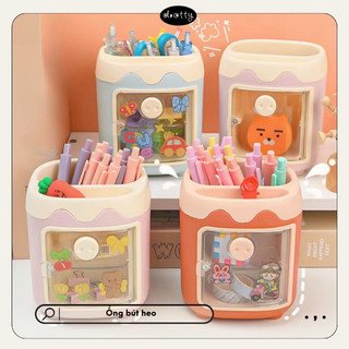(Tặng Sticker) Hộp Đựng Bút Để Bàn Họa Tiết Heo Dễ Thương, Siêu Rộng Đựng Được Nhiều Dụng Cụ Học Tập