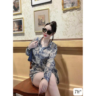 Set Sơmi Lụa Eo Vì Hoạ Tiết Loang Siu Cấp