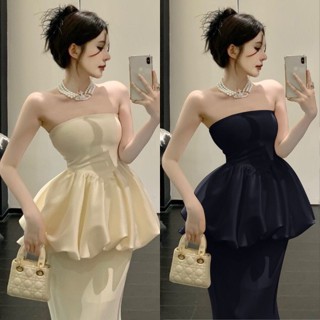 Set Áo Quây Trễ Vai Kèm Chân Váy Đuôi Cá HAMY.FASHION ,Set Áo Ống Chân Váy 2 Màu Đen,BE Chất Vải Tafta T83