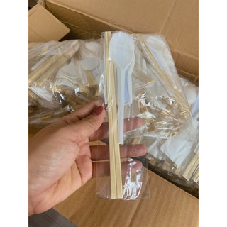 Set 50 bộ muỗng, đũa, giấy, tăm dùng 1 lần