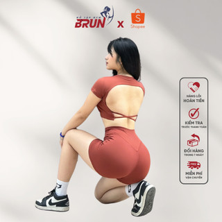 Bộ tomtiger iconic - bộ thể thao áo croptop cộc tay sẵn đệm, quần đùi - chất thun lạnh - brun