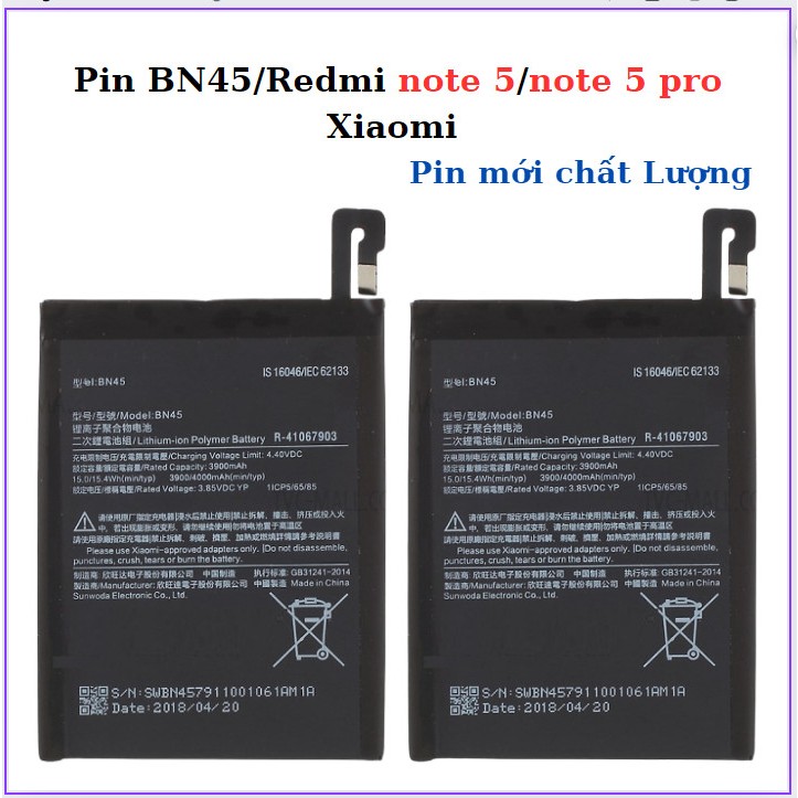 Pin xiaomi BN45/Redmi note 5/Note 5 Pro,mới