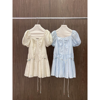 đầm xoè tay con phồng cột dây eo koreastyle