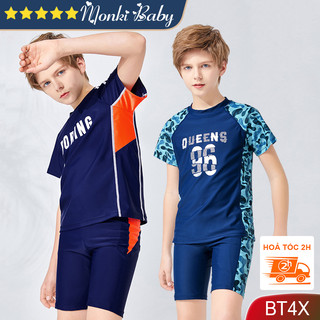 Đồ bơi bé trai size lớn, dáng áo thun cộc tay quần sooc đùi dài, phối màu thể thao năng động, size đại đến 56kg | BT42