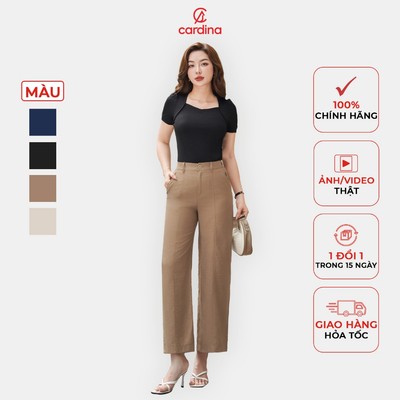Quần nữ CARDINA chất liệu đũi bamboo dáng suông cạp cao kiểu dáng nhẹ nhàng thoải mái trẻ trung 4QDT06