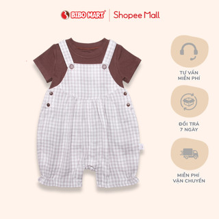 Combo Set Body Cộc Tay  Bibo's Kẻ Ghi Cộc Tay + Quần Yếm Chất Liệu Cotton Mềm Mại, Thoáng Mát Bé 6M - 2Y