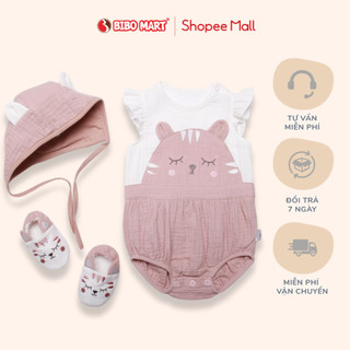 Set Hộp Quà 3 Chi Tiết Body Bibo's Body Sát Nách + Mũ Buộc Dây + Đôi Giày Vải Cotton Cao Cấp Thoáng Khí Cho Bé
