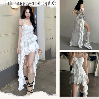 Đầm 2 dây trắng dáng dài vạt đuôi tôm cup ngực gợi cảm