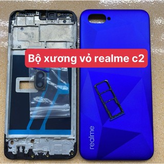 Bộ vỏ +xương+kính camera+phím bấm+khay sim realme C2 zin-ráp máy chuẩn