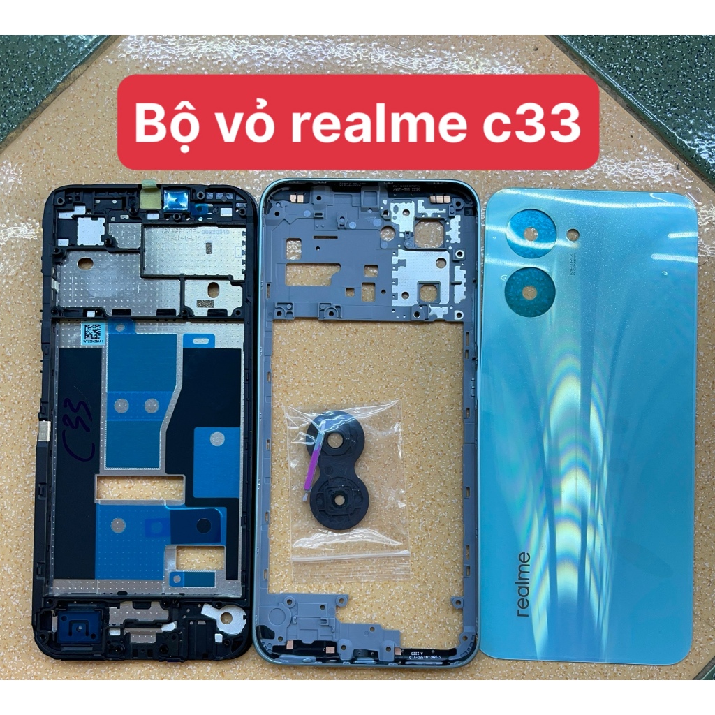 Realme C33 /bộ vỏ+xương+khay sim+kính camera+phím bấm điện thoại oppo realme c33-ráp máy chuẩn