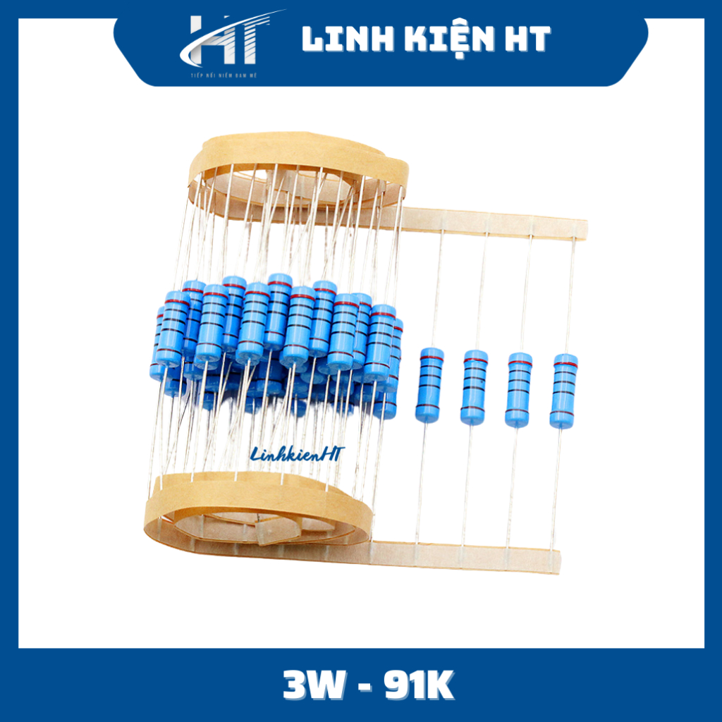 Điện trở 3w 91K 1% chân đồng túi 10 con