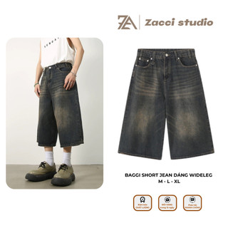 Quần baggy jeans short, quần jean lửng baggy zacci dáng wideleg phong cách streetwear - qj01