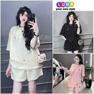 Set bộ thun mặc nhà in ngựa kèm quần sooc đùi vạt dáng thể thao, Đồ bộ cotton co giãn mềm mát - LUNA