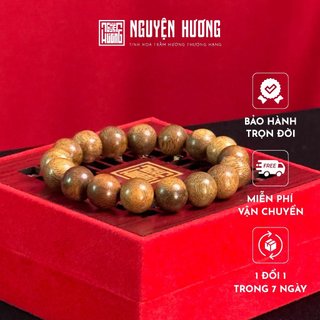 Vòng tay trầm hương Nguyên Mộc banh tròn NGUYỆN HƯƠNG mang lại tài lộc may mắn, kích thước 10/12/14 mm