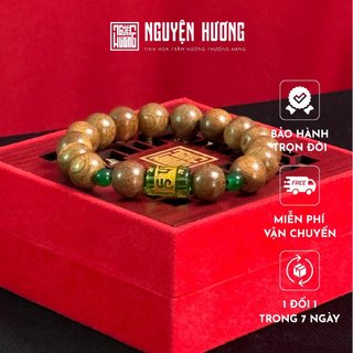 Vòng tay trầm hương Định Tâm banh tròn Mệnh Mộc NGUYỆN HƯƠNG, đính charm phong thuỷ, kích thước 10/12/14mm