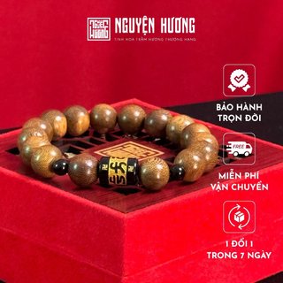 Vòng tay trầm hương Định Tâm banh tròn Mệnh Thuỷ NGUYỆN HƯƠNG, đính charm phong thuỷ, kích thước 10/12/14mm