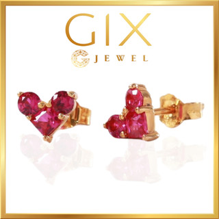 Bông tai bằng bạc đẹp cao cấp nữ tphcm trái tim đá đỏ Gix Jewel SPGBT01
