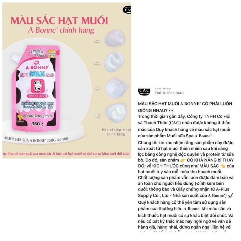 Muối Tắm Tẩy Tế Bào Chết Chiết Xuất Sữa Bò A Bonne bịch 350gr | BigBuy360 - bigbuy360.vn