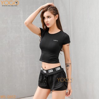 Áo thun thể thao croptop tay cộc thể thao có chữ trước ngực co giãn thoải mái YOGO G052