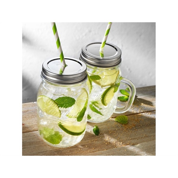 Giá sỉ Một chiếc cốc ly thủy tinh quai nắp nhôm có lỗ hút dung tích 480ml