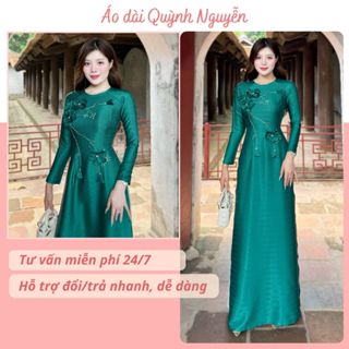  Áo dài áo dài lụa vân gỗ cao cấp áo dài thiết ké đính hoa nổi Áo dài Quỳnh Nguyễn MÃ TK126 