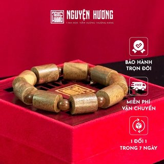 Vòng tay trầm hương Nguyên Mộc trụ trúc NGUYỆN HƯƠNG mang đến may mắn tài lộc, kích thước 10/12/14mm