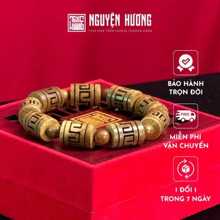 Vòng tay trầm hương Nguyên Mộc trụ trúc trạm khắc NGUYỆN HƯƠNG, mang đến may mắn tài lộc, kích thước 10/12/14mm